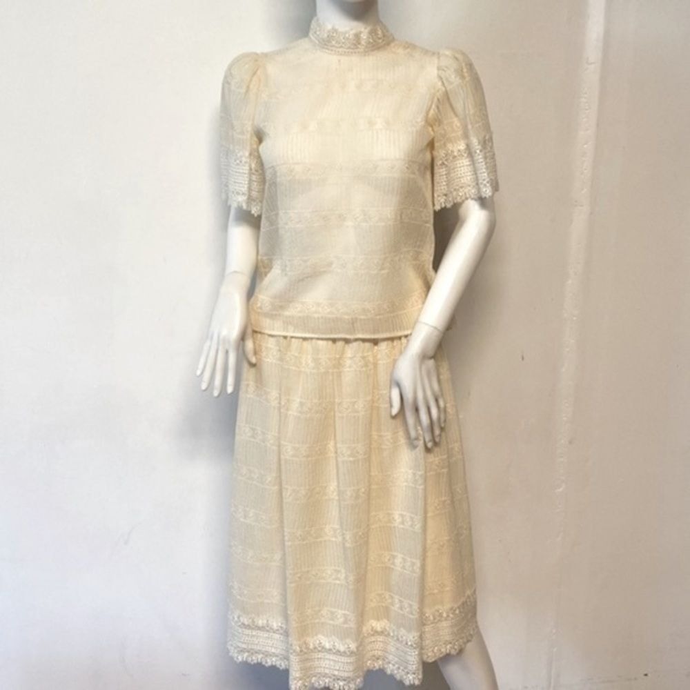 Vtg‎ Lace Semi Sheer Matching Set Skirt Size 6